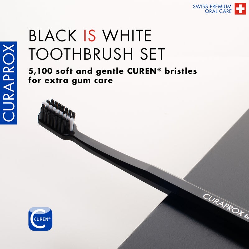 CURAPROX Black Is White Ultra-Soft Toothbrushes - Pack of 2 I Gentle Cleaning for Sensitive Teeth & Gums I Ideal for Plaque Removal - Image 2